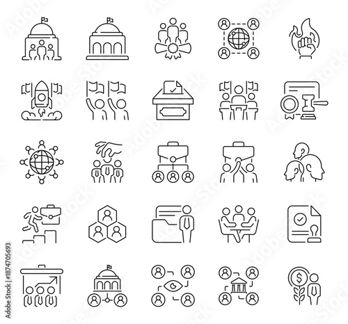 Diplomacy icons set. editable line icons, linear, government and communication symbols
