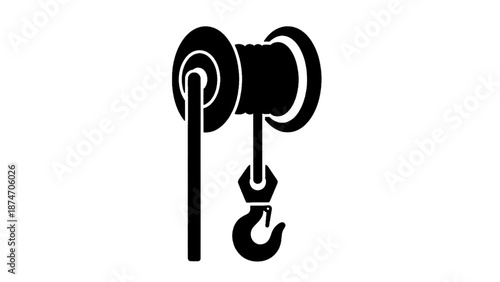 Vector illustration of industrial hoist system with a heavy-duty lifting hook and winch mechanism