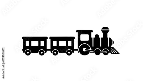Vector illustration of a simple black silhouette train icon with engine and two wagons