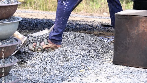 Wallpaper Mural Traditional Manual Indian Labor at Construction Site with Gravel and Buckets. Torontodigital.ca