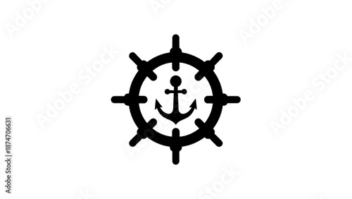 Vector illustration of a nautical ship wheel and anchor symbol on transparent background