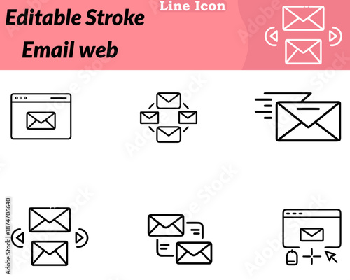 A clean, modern email web icon designed in a character style. Features  envelope integrated with a globe browser window network lines. Represent web-based email online communication digital messaging.