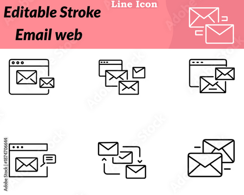 A clean, modern email web icon designed in a character style. Features  envelope integrated with a globe browser window network lines. Represent web-based email online communication digital messaging.