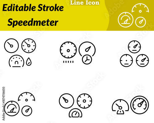 A clean modern speedometer icon designed in a character style. Features a circular gauge with a needle and speed marks symbolizing speed performance efficiency and acceleration smooth rounded outline.