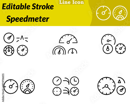 A clean modern speedometer icon designed in a character style. Features a circular gauge with a needle and speed marks symbolizing speed performance efficiency and acceleration smooth rounded outline.