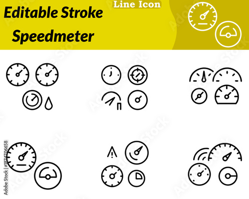 A clean modern speedometer icon designed in a character style. Features a circular gauge with a needle and speed marks symbolizing speed performance efficiency and acceleration smooth rounded outline.