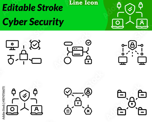 A clean, modern cyber security icon designed in a character style. Features a stylized shield or padlock integrated with digital lines. Code brackets or network symbols to represent online protection.