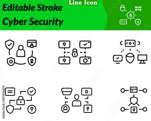 A clean, modern cyber security icon designed in a character style. Features a stylized shield or padlock integrated with digital lines. Code brackets or network symbols to represent online protection.
