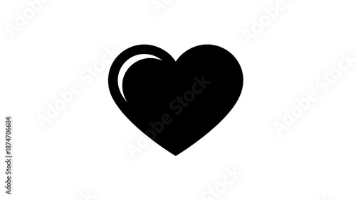 Vector illustration of a classic black heart shape symbol, representing love and passion, on transparent background