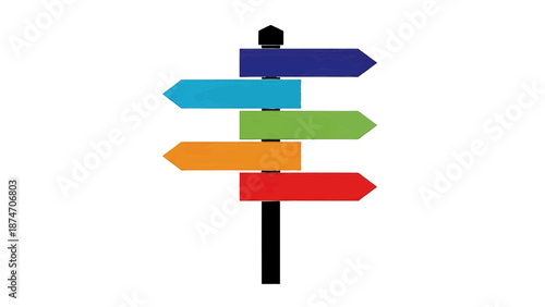 Vector illustration of a multi-directional signpost with colorful arrows, on transparent background