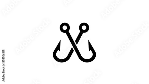 Vector illustration of two crossed fishing hooks, symbolizing angling passion and hobby, on transparent background