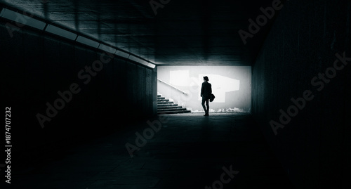 silhouette of a man in a tunnel