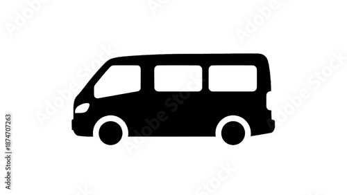 Vector illustration of a black silhouette van or minibus, transportation vehicle, on transparent background
