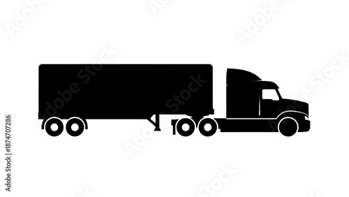 Vector illustration of a heavy-duty freight truck and trailer silhouette on transparent background