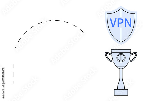VPN concept. A shield icon labeled VPN s secure connections and privacy. A trophy achievement and reliable online protection. Perfect for cybersecurity, privacy tools, tech services, data protection