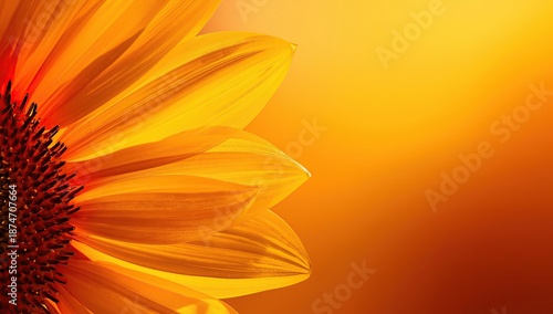 Close-up abstract photograph of a sunflower with vibrant yellow and orange petals creating a glowing, luminous effect