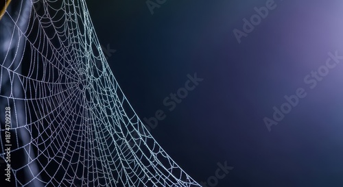 A macro shot of delicate, sticky spider silk forming a complex, intricate net structure against a dark, moody backdrop, scary, trap, structure