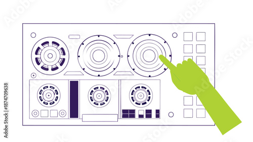 Conceptual illustration of a hand interacting with a futuristic control panel interface