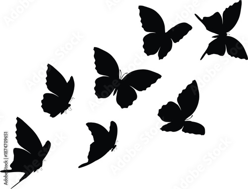 blue watercolor flock of butterfly design hand drawn