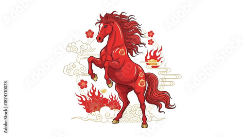 Red Horse Illustration with Flowing Mane.