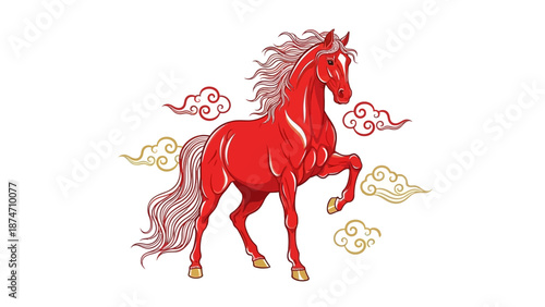 Red Horse Illustration with Flowing Mane.