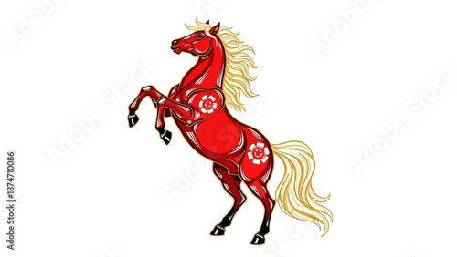 Red Horse Illustration with Ornate Design Elements.