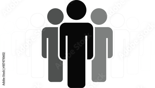 Human resource group icon with black leader silhouette and gray team members for business leadership community social networking and professional workforce management.