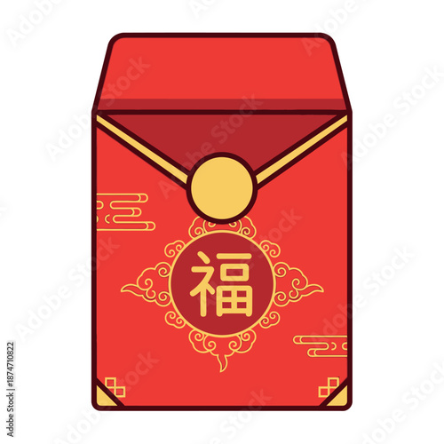Chinese Red Envelope with Traditional Chinese Symbol for Luck and Prosperity, symbol of fortune