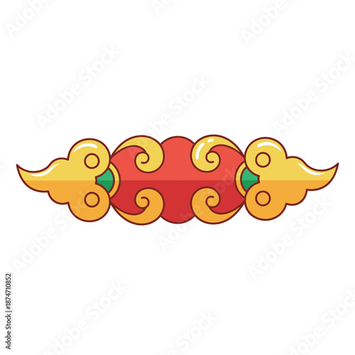 Intricate red and gold auspicious cloud pattern, a decorative graphic element in traditional East Asian style, symbolizing good fortune and prosperity