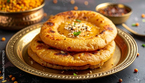 Puran Poli Maharashtrian Sweet Flatbread. Traditional Indian Food