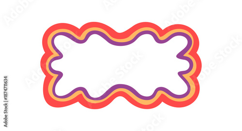 Groovy retro rectangle frame with wavy scallop outline. Cartoon border and colorful shape give this background a y2k and fun playful vibe, perfect as a trendy creative accent or label.