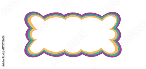 Groovy retro wavy rectangle border label with colorful outline and hand drawn cartoon edge. Frame element in y2k style, playful background and bold shape for creative artistic design concepts.