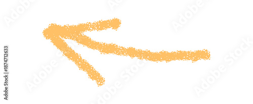 Hand drawn wavy arrow with crayon and chalk stroke. The icon points left as a unique sketch element. Use this creative hand style pointer in modern template and design.