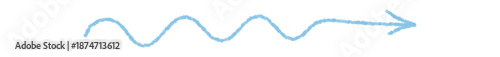 Hand drawn wavy arrow with crayon stroke in blue pastel. Pointer element and symbol with a soft icon line. Artistic stroke and line, elegant for template icon or modern symbol uses.