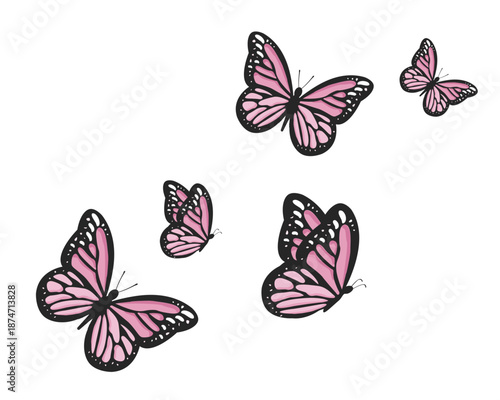 blue watercolor flock of butterfly design hand drawn