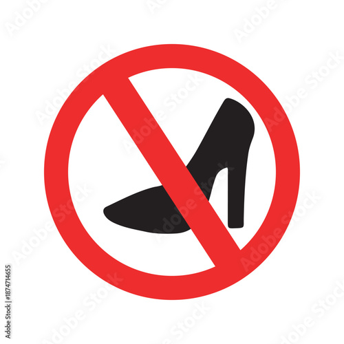 Prohibition Icon of High-Heeled Shoe Inside Red Circle with Diagonal Line Symbol