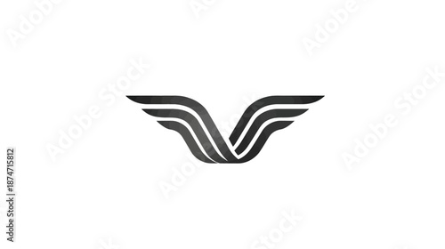 Abstract winged V letter design, modern geometric symbol with dynamic stripes and gradients on white background