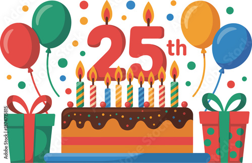 Vibrant 25th birthday celebration with cake and gifts