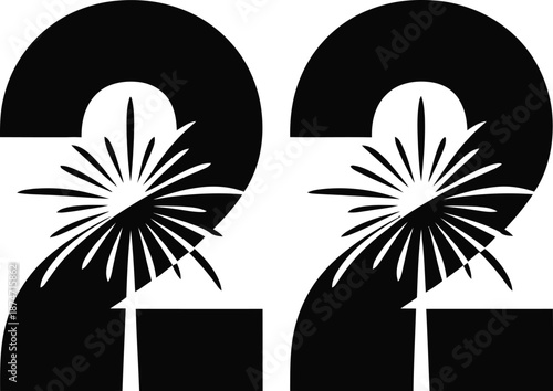 Modern number twenty two with fireworks design