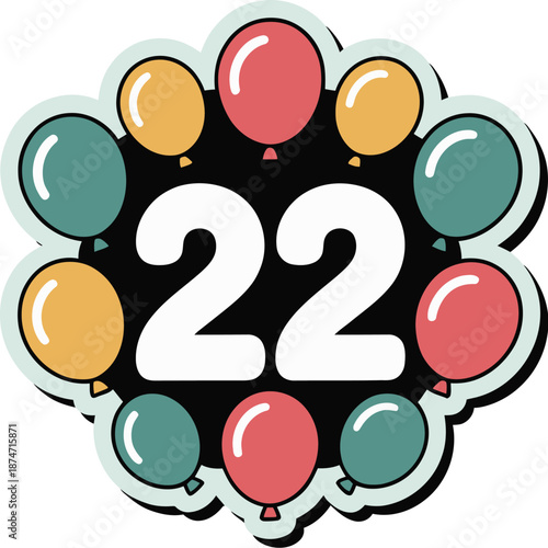 Colorful balloons celebrating twenty second birthday