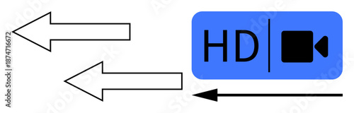HD video streaming. Arrows bidirectional data transfer for HD video streaming. HD video streaming for media sharing, content creation, communication, education, and entertainment
