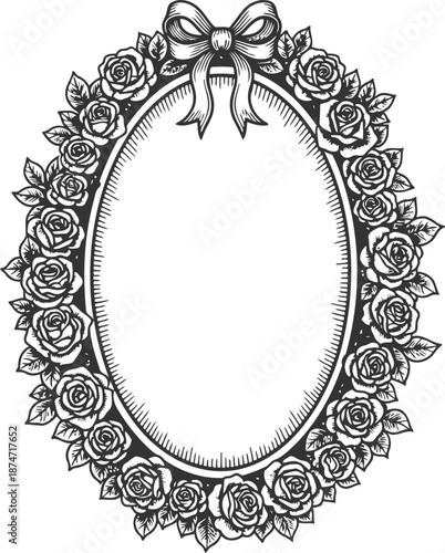 Vintage Oval Rose Border with Ribbon and Blank Space for Text