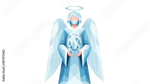 Angel holding a faceted diamond wearing a mask and halo