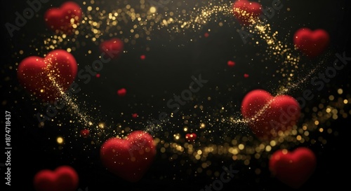 Heart Decorations for Celebrations and Events - Glittering Red Hearts with Gold Sparkles