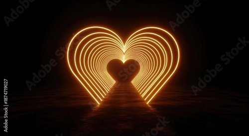 Glowing Heart Tunnel with Abstract Neon Lights for Romantic Decor and Backgrounds