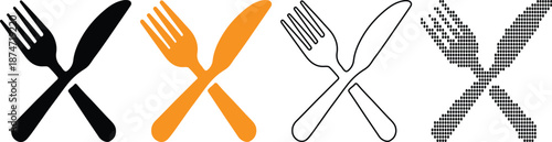 Crossed cutlery icons in different styles and colors for design use