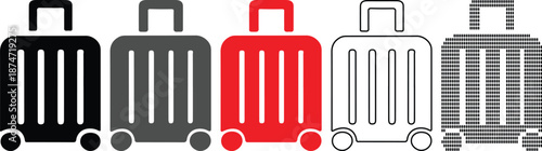 Various colored suitcase icons in different styles for travel and luggage concepts