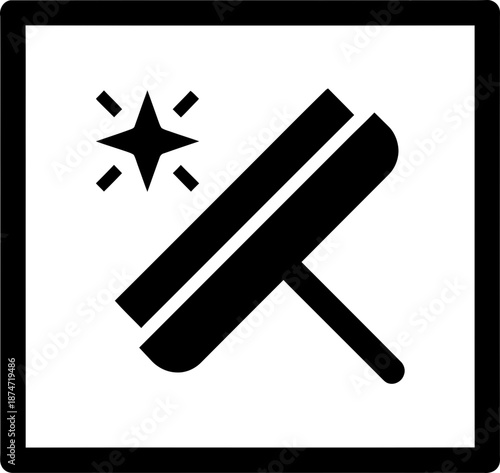 Window cleaner squeegee icon. Glass cleaning service concept. Black and white graphic symbol in flat style for web, app, button, sign, logo