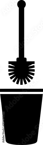 Toilet brush and holder, hygiene product for cleaning bathroom. Sanitation, clean concept. Black pictogram. Vector icon for website, app design
