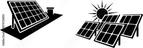 Solar panel vector icon collection for roof. Alternative, eco-friendly, renewable and sustainable energy symbol. Vector illustration